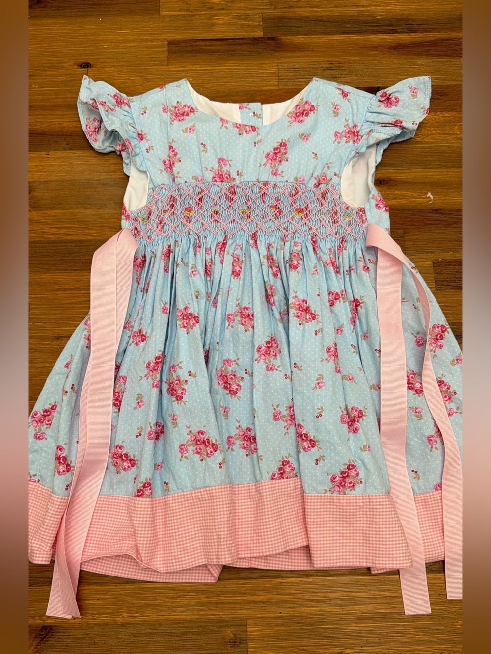 Little Girl Floral Smocked Tunic - Blue and Pink